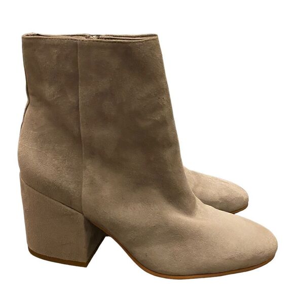Sam Edelman Sz 8 Gray Taye Side Zipper Almond Toe Suede Block Ankle Boots - Picture 1 of 8
